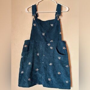 Cider Blue Corduroy Mini Dress with Floral Embroidery
